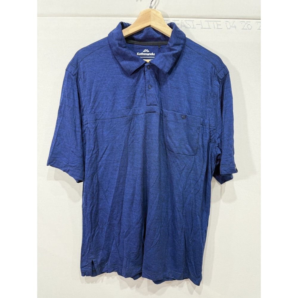 Kathmandu Merino Wool Polo Shirt Mens 2XL Blue Outdoor Travel Merinolink